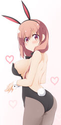 animal_ears ass blush breasts brown_eyes brown_hair bunny_ears bunnysuit female hinako_note hinata_masaki large_breasts nipples pantyhose sakuragi_hinako solo