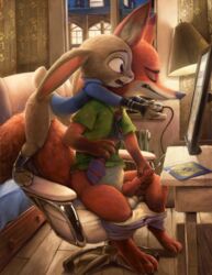 2017 animal_genitalia animal_penis balls canine_penis clothing computer cum cumshot disney ejaculation erection female hi_res judy_hopps knot male masturbation nick_wilde orgasm penis pussy tricksta underwear zootopia