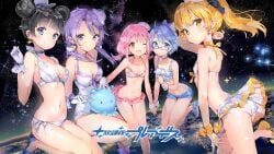5girls anmi aoi_(houkago_no_pleiades) ass back bikini black_hair blonde_hair blue_eyes blue_hair breasts cute female female_only group hat headwear hikaru_(houkago_no_pleiades) houkago_no_pleiades in_space itsuki_(houkago_no_pleiades) large_breasts looking_at_viewer magical_girl multiple_girls nanako_(houkago_no_pleiades) navel night_sky pink_hair planet purple_eyes purple_hair short_hair small_breasts space stars subaru_(houkago_no_pleiades) thighs wink winking_at_viewer yellow_eyes young
