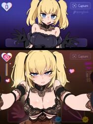 1girls absurd_res ani_(twitter) blonde_hair blue_eyes bongftah breasts cleavage female female_focus female_only grok_(x) hi_res large_breasts light-skinned_female light_skin looking_at_viewer solo twintails twitter