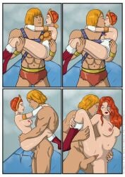 1boy1girl blonde_hair female he-man male masters_of_the_universe muscular muscular_male red_hair teela