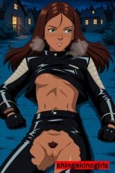 ai_generated bodysuit breasts breasts_out brown_hair dark-skinned_male dark_skin female green_eyes laura_kinney male nipples pubic_hair pussy shingekinogirls x-23 x-men x-men_evolution