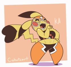 1girls animated breasts breasts_bouncing chica_(cobat) cobatsart female female_only female_pikachu laughing long_ears non-human ojou-sama ojou-sama_pose pikachu pikachu_libre pokemon pokemon_(species) smug tail thick_thighs