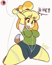 2018 2d_animation animal_crossing animated anthro big_breasts blonde_hair blush blush_stickers bodily_fluids bondage bondage bound breasts breath camel_toe canid canine canis clothed clothed_anthro clothed_female clothing darkprincess04 digital_media_(artwork) dipstick_tail domestic_dog english_description eyelashes female fishing_line frame_by_frame fur hair isabelle_(animal_crossing) mammal markings moan nintendo open_mouth patreon patreon_logo shih_tzu simple_background solo speech_bubble sweat sweatdrop tail tail_markings toy_dog white_background yellow_body yellow_fur