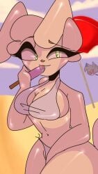 1boy1girl beach breasts bunny_(piggy) cleavage doggy_(piggy) female furry half_naked laurence_loll male piggy_(game) popsicle roblox roblox_game source_request tagme thick_thighs thighs