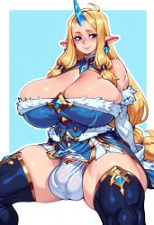 2d ai_generated blonde_female blonde_hair breasts bulge_under_clothes curvy curvy_body curvy_female curvy_figure dress female futa_only futanari gravure_soraka huge_cock intersex league_of_legends massive_breasts panties penis soraka tagme
