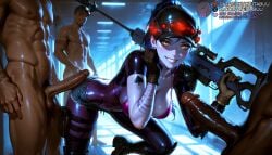 3boys abs ai_generated arm_tattoo ass balls baseball_cap bent_over blush bodysuit boots breasts brown_gloves cleavage clothed_female_nude_male completely_nude dark-skinned_male dark_skin denim denim_shorts erection female gloves grin group_sex gun hat holding holding_gun holding_weapon holster interracial jewelry k/da_(league_of_legends) large_breasts large_penis lips long_hair looking_at_viewer male male_pubic_hair meitabuu multiple_boys nipples nude overwatch overwatch_2 penis ponytail pubic_hair purple_hair purple_lips purple_skin rifle shiny_skin short_shorts short_sleeves shorts skin_tight smile sniper_rifle solo_focus straight sweat tattoo testicles thigh_holster uncensored weapon weapon_over_shoulder widowmaker yellow_eyes