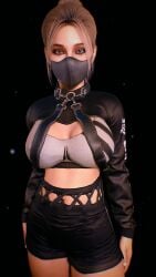 1girls 3d 4k armwear big_breasts black_background blonde_hair breasts chromatic_aberration crashbanditkut ear_piercing eyelashes female female_focus hair heterochromia hi_res high_resolution highres light-skinned_female light_skin long_eyelashes looking_at_viewer medium_hair multicolored_eyes navel no_background original original_character piercing ponytail shorts solo suit virt-a-mate virtamate