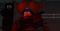 1boy 2girls 3d areolae big_breasts breasts english_text furry gun nipples nonalterna roblox robloxian scp-1471 scp-999 scp_foundation tagme text ungoc