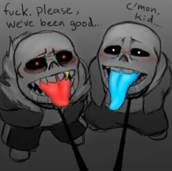2boys 2d 2d_(artwork) begging begging_for_more blue_tongue blush blushing_at_viewer blushing_male clothed clothed_male color dialogue digital_media_(artwork) dot_eyes drooling duo duo_focus english_dialogue english_text fuck_please_weve_been_good fur_jacket glowing_tongue gold_tooth implied_sex jacket kneeling kneeling_male kneeling_on_ground leash leashed leashed_male limited_palette looking_at_viewer looking_up looking_up_at_viewer male male_focus male_only meme monster on_knees open_mouth red_eyes red_tongue sans sans_(underfell) sans_(undertale) sharp_teeth shorts skeleton skull skull_head talking talking_to_viewer text underfell underfell_sans undertale unknown_artist white_eyes