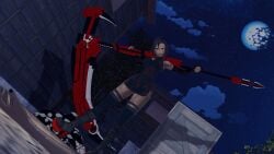 3d 3d_(artwork) 3d_model arm_sleeves belts black_hair black_lipstick china_dress crescent_rose dark-skinned_female dark_skin dezerbitch fishnet_legwear grimm_(rwby) knee_high_socks kneehigh_socks platform_boots race_swap ruby_rose rwby scythe short_hair silver_eyes tan_body tan_skin weapon