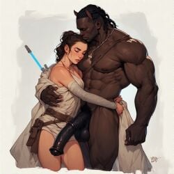 1boy 1girls ai_generated dark-skinned_male dark_skin female horsecock male rey rey_(star_wars)
