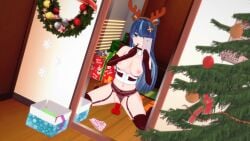 3d animated antler_headband bear_ears bear_girl belly_button blue_eyes blue_hair breasts breasts_out choker christmas christmas_clothing christmas_headwear christmas_outfit christmas_tree dildo el_joshypoonsfw female female_only fujikura_uruka garter_belt garter_straps hair_between_eyes hair_ornament headband holding_phone koikatsu light-skinned_female light_skin long_gloves medium_breasts mirror navel nipples phase_connect phase_origins phone sex_toy short_eyebrows solo solo_female streaked_hair tagme two-tone_hair underwear underwear_aside video virtual_youtuber vtuber