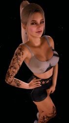 1girls 3d 4k arm_tattoo big_breasts black_background blonde_hair bra breasts chromatic_aberration crashbanditkut ear_piercing earrings eyelashes female female_focus hair heterochromia hi_res high_resolution highres leg_tattoo light-skinned_female light_skin lip_piercing lips long_eyelashes looking_at_viewer medium_hair multicolored_eyes navel no_background original original_character piercing ponytail shorts solo tattoo tattoos virt-a-mate virtamate