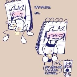 after_sex after_vaginal blush blushing dressing_up female kertas leaking_cum leaking_pussy looking_at_cum looking_pleasured original original_character otherworldean paper paper_girl pussy semen