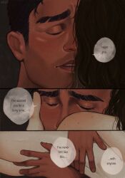 2boys arcane arcane_jayce arcane_viktor asking_for_sex ass_grab blush color colored comic confession dialogue gay holding_face hugging jayce_talis male romantic sweat tearing_up tears viktor_(league_of_legends) waist_grab wildkazi