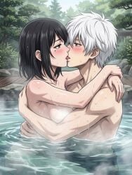 1boy 1girl ai_art ai_generated big_breasts blue_lock blushing boobs hentai horny kissing masculine_male nagi_seishiro pale-skinned_female pale-skinned_male petite_female tongue_kiss
