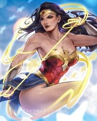 1girls artist_name bare_shoulders black_hair blue_eyes bracelets cleavage dc dc_comics dceu diana_prince female lasso_of_truth light-skinned_female light_skin rosenskye skirt thick_thighs tiara wonder_woman wonder_woman_(dceu) wonder_woman_(series)