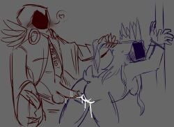 2boys after_sex anal anal_sex bent_over blush cloak covered_face crown cum cum_leak cum_leaking dominus duo ellernate forsaken_(roblox) gay hat headwear heart holding_hair itrapped itrapped_(forsaken) male nosoidum request roblox roblox_game robloxian strawpage_request tagme tail