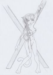 blood breasts female greyscale guro medium_breasts monochrome pointy_ears sketch solo tagme