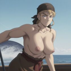 ai_generated areola areolae armpits bandana bare_breasts bare_chest bare_shoulders big_breasts blonde_female blonde_hair blonde_hair_female boat breasts breasts breasts breasts_out female_focus female_only fishing half_naked harpoon large_breasts light-skinned_female mature_female mature_woman muscle_mommy nipples nordic nordinex5 norse_woman ocean ocean_background outdoors pale-skinned_female perfect_body sea solo_female solo_focus spear stable_diffusion toned_body toned_female viking_female vinland_saga whale ylva_(vinland_saga)