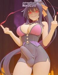 1futa 2025 ai_generated akeno_himejima artist_name big_breasts big_breasts big_chest bow breasts breasts breasts bulge bust busty chest cock dick erection futanari glowing_eyes hair_ribbon hi_res high_quality high_resolution high_school_dxd highres index_finger_raised large_breasts long_hair middle_finger novalust patreon patreon_username penis pointing ponytail ribbon smile solo stable_diffusion testicles very_long_hair watermark yellow_ribbon