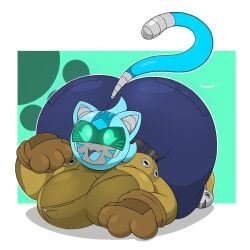 :3 ass breasts cat_ears cat_tail cute female iu_(omegabrawl) large_ass large_breasts omegabrawl pawing robot robot_cat robot_girl screen_face