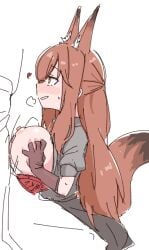 animal_ears breasts female franka_(arknights) nikukabe paizuri smirk titjob