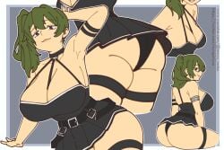 1girls ass ass_shot belt belt_buckle big_ass big_breasts black_eyes black_panties black_skirt breasts choker cleavage clothing female female_only green_hair hair hips huge_ass huge_breasts looking_back mayu_naisu multiple_views neckwear panties pantyshot ponytail short_skirt skirt smile solo solo_female sousou_no_frieren thick_thighs thigh_strap thighs tied_hair ubel_(sousou_no_frieren) wide_hips
