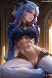 1girls ai_generated blue_eyes blue_hair female female female_only fit_female looking_away medium_breasts multicolored_hair navel pants_down patreon purple_hair pussy pussy_peek salupai sitting solo solo_female stomach tight_clothing uncensored watermark yunara yunara_(league_of_legends)