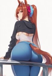 1girl ai_assisted ass ass_focus big_ass big_butt bow breasts bubble_ass bubble_butt busty daiwa_scarlet_(umamusume) female female_only fit fit_female from_behind gym_clothes gym_uniform horse_ears horse_girl horse_tail kemonomimi kguy1920 large_ass long_hair looking_at_viewer looking_back panties_visible_through_clothing rear_view red_eyes red_hair solo sports_bra sports_uniform sportswear standing steamy_breath sweat sweatdrop sweating tail thick_ass thick_hips thick_thighs thighs thin_waist tiara tight_clothing tight_pants twintails umamusume umamusume_pretty_derby viewed_from_behind