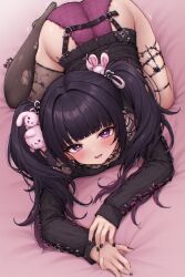 ass ass_focus bed bedroom crawl crawling emo girly goth goth_girl ponytail purple_eyes purple_nipples socks teddy_bear