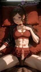 1boy abs ai_generated avatar_the_last_airbender black_jacket black_panties braid braided_ponytail breasts brown_eyes brown_hair choker cleavage clothed_female_nude_male clothes_lift crop_top dark-skinned_male dark_skin erection female hand_on_own_chest interracial jacket large_breasts large_penis long_hair looking_at_viewer lying male male_pubic_hair medium_breasts meitabuu midriff miniskirt navel nickelodeon nude on_back on_bed open_clothes open_jacket panties parted_bangs parted_lips penis pillow pink_sports_bra plaid_skirt pleated_skirt pov pubic_hair red_choker red_skirt red_sports_bra skirt skirt_lift solo_focus sports_bra spread_legs straight sweat thighs toned ty_lee uncensored underwear veins veiny_penis