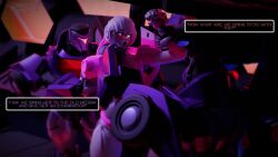 arcee arcee_(g1) autobot blue_eyes decepticon mengsk pink_body purple_body red_eyes transformers vehicon white_body