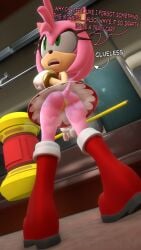 3d 3d_(artwork) 3d_model amy_rose anus ass female furry genital_fluids going_commando hammer luckystarexe musk_clouds no_panties pussy sega sonic_(series)