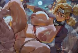 1boy 1girls ai_assisted ai_generated areolae belly_button big_areola big_breasts blonde_hair breasts breasts_bigger_than_head breasts_out erect_nipples erection female headband highres male massive_breasts naruto naruto_(series) night nipples penis penis_in_pussy pussy sex shexyo temari thick_thighs thighs twintails