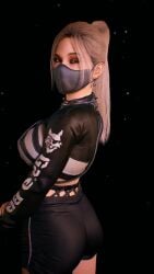 1girls 3d 4k armwear ass big_breasts black_background blonde_hair breasts chromatic_aberration crashbanditkut ear_piercing earrings eyelashes female female_focus hair heterochromia hi_res high_resolution highres light-skinned_female light_skin long_eyelashes looking_at_viewer medium_hair multicolored_eyes navel no_background original original_character piercing ponytail shorts solo suit virt-a-mate virtamate