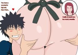 1boy 1girls age_difference ass ass_focus ass_grab big_ass black_hair blush cheating cheating_wife closed_eyes female foxxx_jm long_hair male mature_female milf naruto naruto_(series) red_hair smile text uchiha_obito uzumaki_kushina