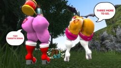 100acrew 1boy 2025 3girls amy_rose anthro ass ass_focus attacking bat_girl big_ass big_breasts brainwashed breasts bucket_helmet chao_(sonic) cheese_the_chao chocola_the_chao chum_bucket chum_bucket_bucket_helmet crouching drone eggman_logo female hedgehog hedgehog_girl male mind_control mobian mobian_(species) piko_piko_hammer pink_ass pink_body rouge_the_bat sega sfm sonic_(series) sonic_the_hedgehog_(series) source_filmmaker speech_bubble100acrew standing