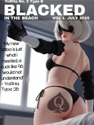 ai ai_generated blacked from_behind gemini gloves magazine_cover nier nier:_automata qos queen_of_spades selfie tattoo tongue white_hair yorha_2b