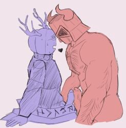 27_mayhem 2boys antlers doombringer_(forsaken) dusekkar_(forsaken) forsaken_(roblox) frot frottage frotting gay hairy hat headwear heart horns male male_only matt_dusek mrdoombringer naked nude open_mouth pumpkin_head roblox roblox_game robloxian standing sweat sweating tagme