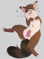 :3 artist_name catboy closed_eyes fluffy_tail full_body heart no_humans open_mouth paws penis_out pokemon_(creature) simple_background smile