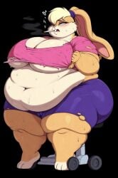 ai_generated anthro belly_overhang bunny cameltoe cigarette cigarette_in_mouth fat fat_ass jogging lola_bunny mobility_scooter obese rabbit smoking smoking_cigarette sweat thick_thighs tight_clothing torn_clothing underboob unhealthy