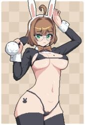 ass big_ass big_breasts big_butt big_titties breasts brown_hair bunny bunny_ears bunny_girl bunny_girl_suit bunnysuit buttplug_tail clothing curvaceous curvaceous_female curvaceous_figure curvy curvy_figure curvy_hips female female_focus female_only female_pubic_hair glasses original original_character pixel_art pubic_hair seiko093 short_hair underwear