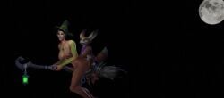 3d 3d_(artwork) ambiguous_penetration anthro anthro_on_human anthro_penetrating balls balls_deep blizzard_entertainment broom broom_riding evandra_blackfyre fel_magic female fur futa_on_female futanari green_eyes human intersex knot knotted_penis knotting magic night night_sky penis tatoos tongue tongue_out varnie_vulpera vulpera vulpera_female vulpera_futa warcraft warcraft_3 warlock warlock_(warcraft) witch witch_hat world_of_warcraft