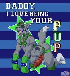 animal_genitalia animal_penis canine canine_penis clothing gloves knee_pads male_only mammal paw_patrol penis rocky_(paw_patrol) wolfblade