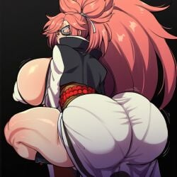 1girl 1girls ai_generated amputee ass baiken big_ass big_breasts breasts eyepatch facial_tattoo female female_only guilty_gear guilty_gear_strive huge_ass huge_breasts jacket japanese_clothes katana kimono light-skinned_female long_hair looking_at_viewer looking_back multicolored multicolored_clothes obi one-eyed open_clothes open_kimono pink_hair ponytail sash scar scar_across_eye sheath solo sword tattoo thick_thighs thighs vyakarana27 weapon white_kimono