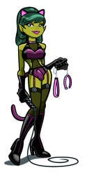 1boy androgynous balls_in_panties bathgate21 beast_boy bimbo bimbofication bulge cat_ears cat_tail cleavage collar crossdressing dc eyeshadow femboy feminization garter_straps girly hourglass_figure leash lingerie lipstick makeup male penis_in_panties solo teen_titans trap whip