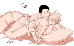 2boys anal bed blush bottomless haikyuu!! heart male multiple_boys pillow sawamura_daichi sex smile sugawara_koushi yaoi