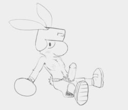 anthro bippy cellcone erection humanoid_penis lagomorph male mammal monochrome penis rabbit solo tough_bippy wan_wan_games